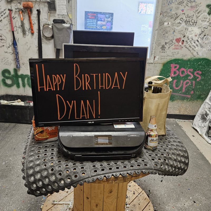 a computer monitor with happy birthday dylan written on it